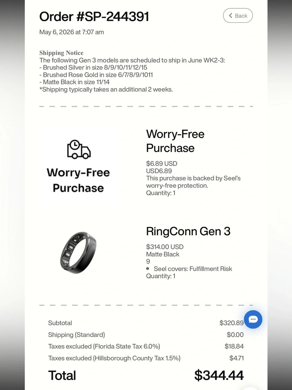 RingConn Gen 3 Smart Ring Matte Black Size 9